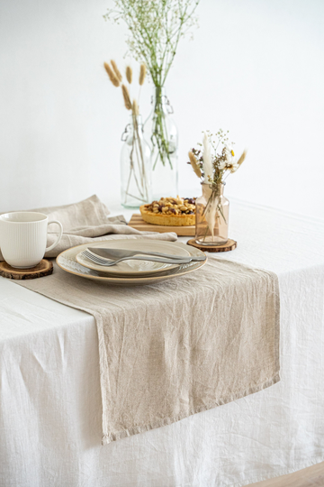 stonewashed Linen Table Runner. Custom Fall Wedding Decor. Boho Farmhouse Dining