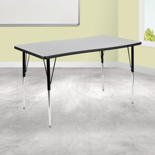 28"W x 47.5"L Rectangular Wave Collaborative Grey Adjustable Height Activity Table