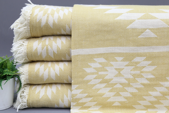 Turkish Blanket-Summer Vibes-63''x87''-Sofa Cover-Gift Blanket-Handmade Blanket-Cotton Blanket-Organic Blanket-Yellow Blanlet-(Dbll, Klm, Pk