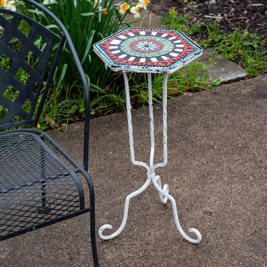 Small Side Table, Ceramic & Mosaic Table Top With Metal Base Ready To Ship By Romy Clare