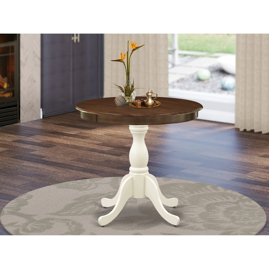 Dining Table - Walnut Table Top and Linen White Pedestal Leg Finish - Multi