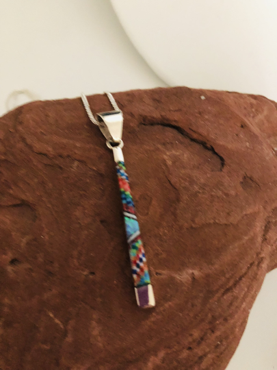 Stick/Inlay/Multi Color Sticks/Sticks Inlay /Multi Color Pendant Necklaces/Sticks Necklaces/Sterling Silver Sticks Necklace