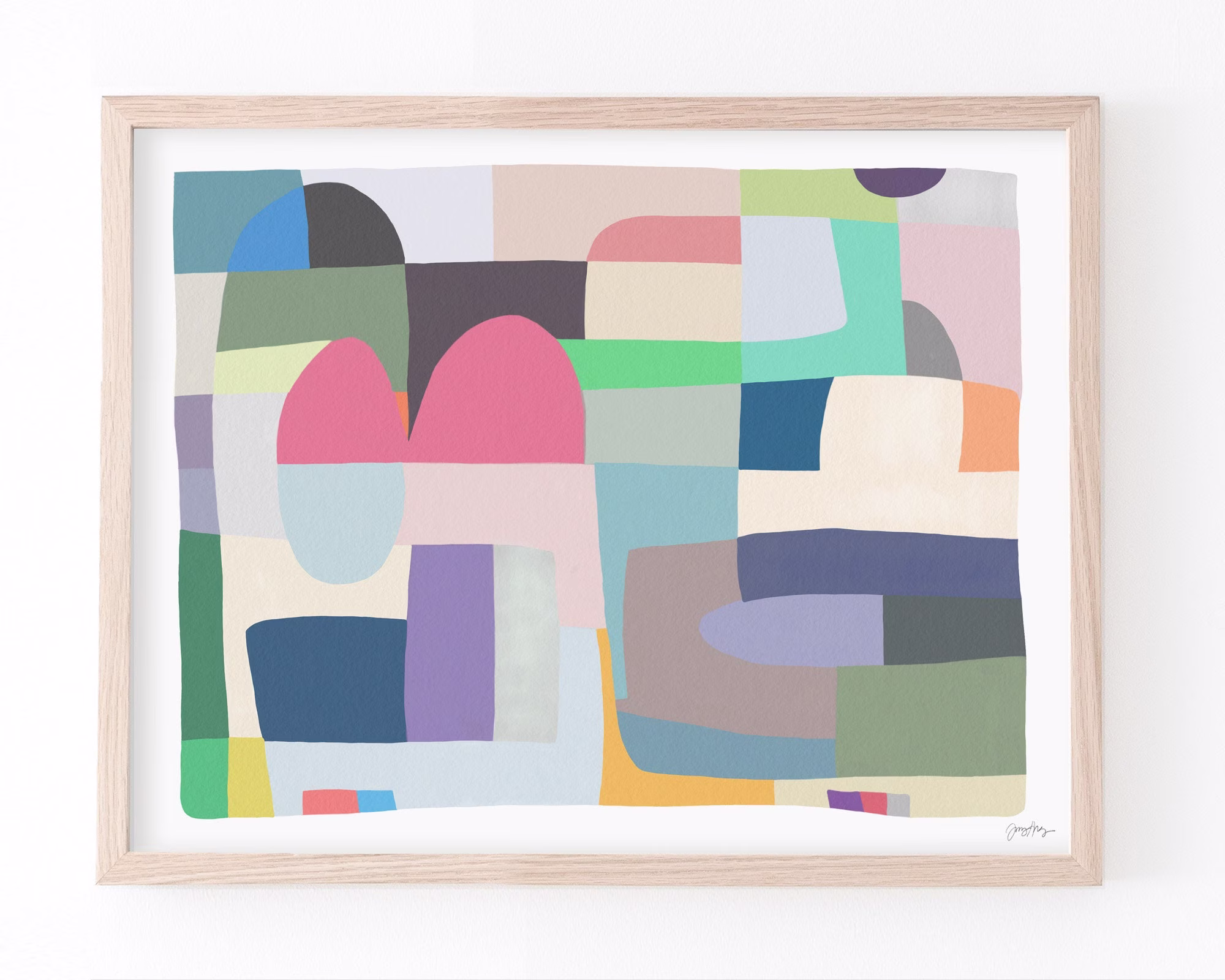Abstract With Colorful Shapes Art Print. Signed. Available Framed Or Unframed. 180504