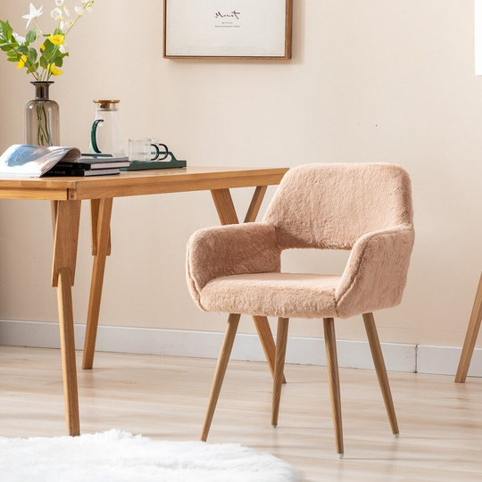 Faux Fur Dining Chairs, Mid Century Side Chairs with Solid Painting Steel Leg for Dining Room