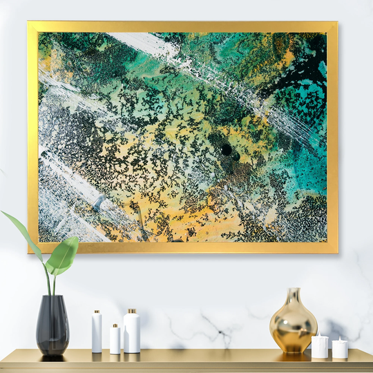 Designart 'Colorful Alcohol Ink Marble Blue And Yellow' Modern Framed Art Print