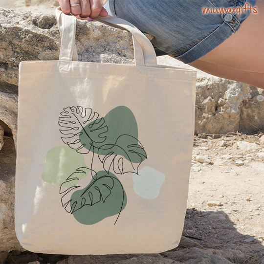 Monstera Leaves Sage Green Y2K Tote Bag, Plant Abstract Art 90S Minimalist Leaf One Line