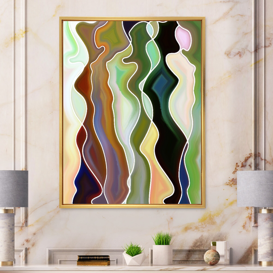 Designart 'Abstract Colorful Female Curves' Glam Framed Canvas Wall Art Print