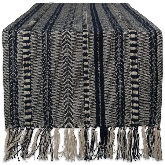 72" Blue Gray Braided Stripe Table Runner with Tassel Knots