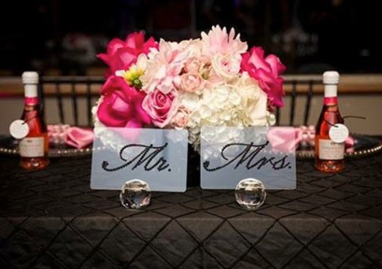 Mr. & Mrs. Table Display With Clear Swarovski Crystals For Wedding Reception, Set Of 2