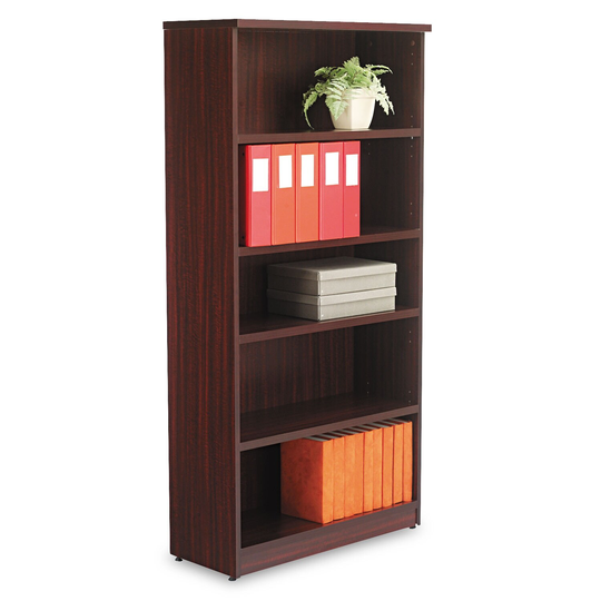 Alera Valencia Series Bookcase, Five-Shelf, 31 3/4 x 14 x 64 3/4, Mahogany - 31 3/4" x 14" x 64 3/4"
