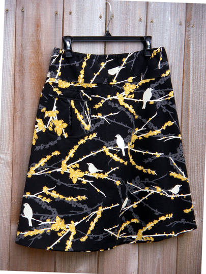 Women's A Line Skirt, Winter Sparrows, Aviary 2, Joel Dewberry, Pocket Simple Drop Waist, A Line, Knee Length, Skirt Size Women's 2-24