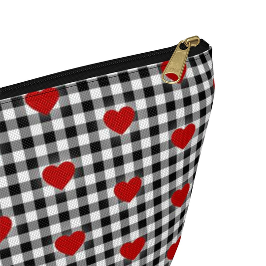 Gingham & Hearts Pouch, Cosmetic Bag, Pencil Case
