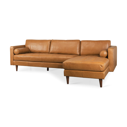 Svend Tan Genuine Leather Right-Chaise Sectional Sofa - 75.2"W x 37.8"D x 33.9"H