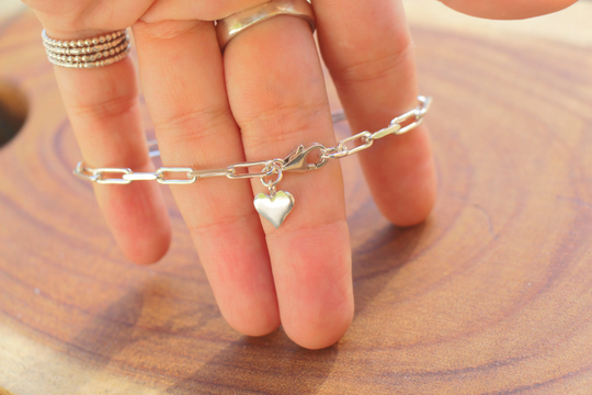 Silver Heart Bracelet, Women Charm Chain Link Small Jewelry, Dainty Little Jewelry Special Bracelet
