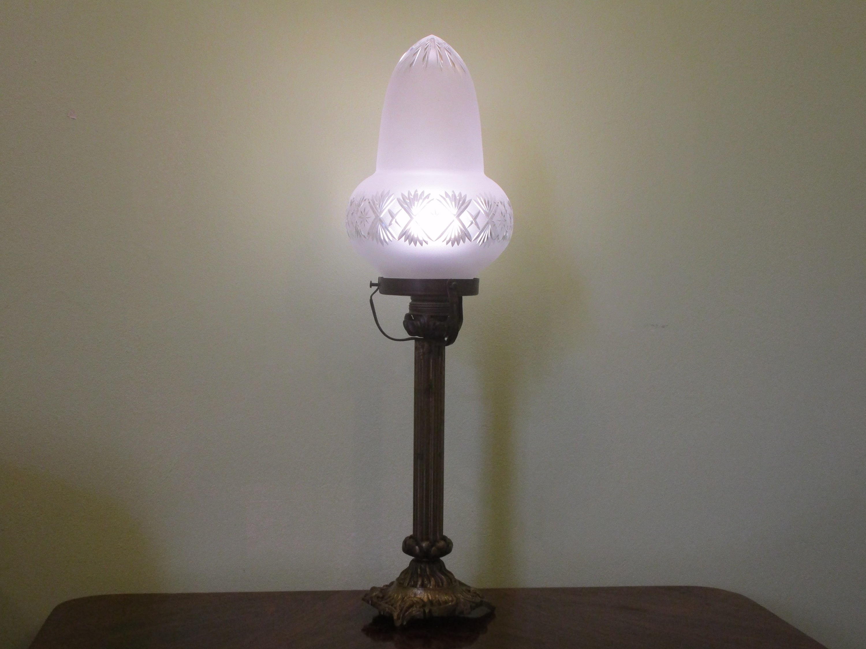 Large - French Art Nouveau Table Lamp Cut Crystal Glass Shade Beautiful Condition Statement Lighting