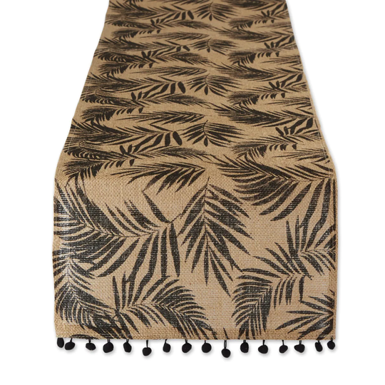 72" Brown and Black Fern Jute Table Runner