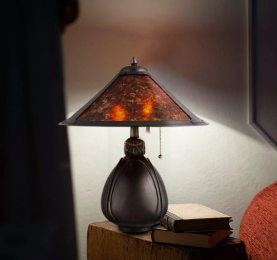 Antique Style Mica Table Lamp, Bedroom Office Accent Spanish Style Decor