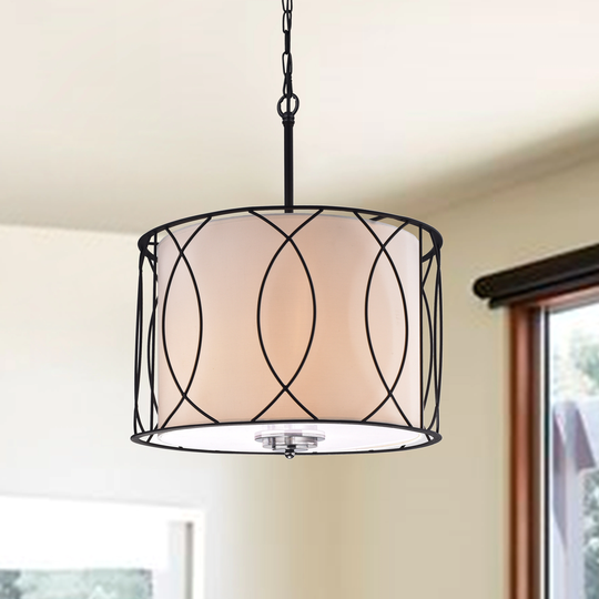 Arke Black Metal and Fabric 3-light Drum Pendant