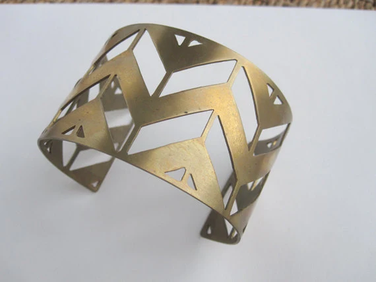 Geometric Chevron Cuff Bracelet Brass Minimal Cutout Gold Colored Open Great Gifts 0080
