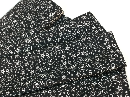 Sale ~ By The Yard Doodles Black Fabric Top Of The Class Collection By Hannah Pencil & Ink Studio For Blank Quilting, 100% Cotton