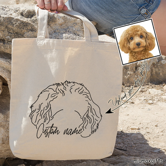 Custom Dog Ears Outline Tote Bag, Poodle Line Art Drawing Minimalist Bag