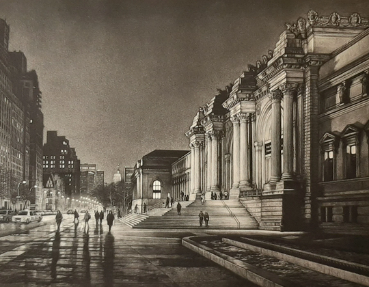 Frederick Mershimer | American B. 1958 "Museum Night", Mezzotint, 2008, Signed in Pencil, | Free Shipping