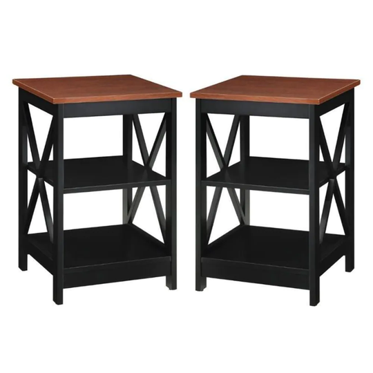 2 Piece Square Solid Wood End Table Set in Black and Cherry - 54 x 84