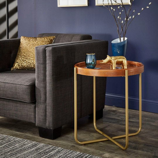 Steeplechase Gold Finish Metal and Wood End Table by iNSPIRE Q Modern - End Table