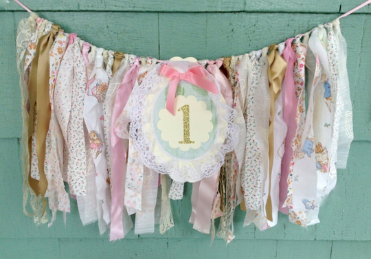One High Chair Banner. Vintage Garland. First Birthday Decor. Custom Colors