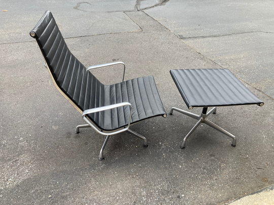 Herman Miller Eames Aluminum Group Lounge Chair Ea322 With Ottoman Ea323 Black Leather