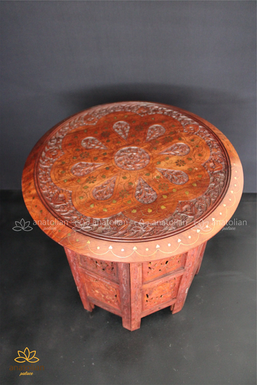 Ottoman Cage Coffee Table, Brass Embroidered Round Carved Stool, Side Middle Center Handmade Table