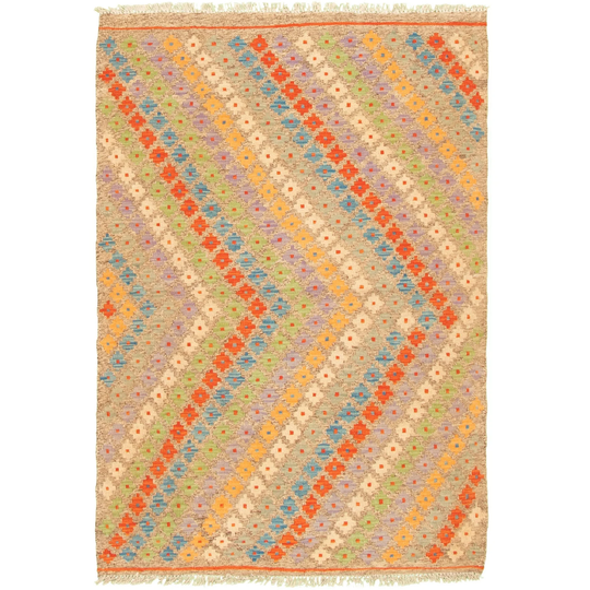 ECARPETGALLERY Flat-weave Bold and Colorful Multi Color Wool Kilim - 4'0 x 5'6