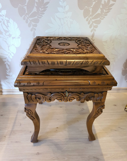 Chess Table & Game Board Gift For Valentines Day, Walnut Handcarved Coffee With Hidden Compartment Board, Office Furniture