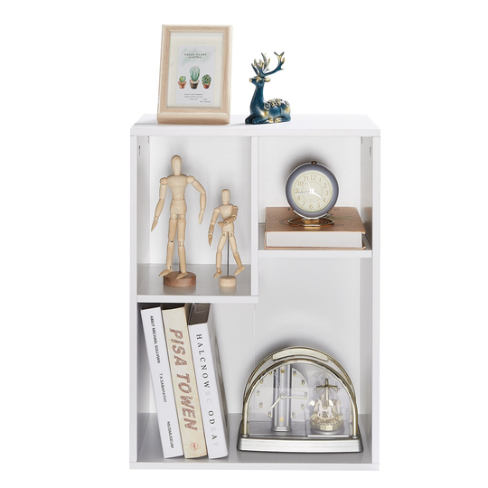 VECELO, Widened Version, 1-Tier Three Open Cube Wooden Bookcase Organizer, Bookcase / Book / Storage, White & Black