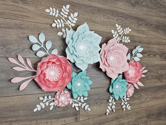 Paper Flowers Nursery Wall Decor in Pink & Blue, Girl Room Blush Turquoise