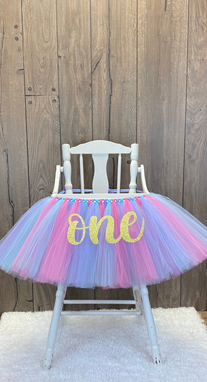 High Chair Tutu, Pink Lavender & Light Blue Highchair Banner, Girls First Birthday Smash Cake Party, Mermaid Party