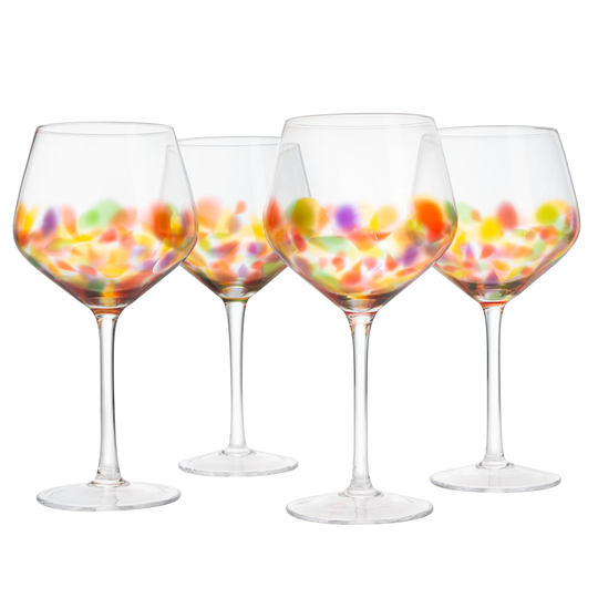 Hand Blown Colorful Drinking Glasses - Set Of 4 Confetti Wine & Water 12 Oz The Savant Crystal Colored