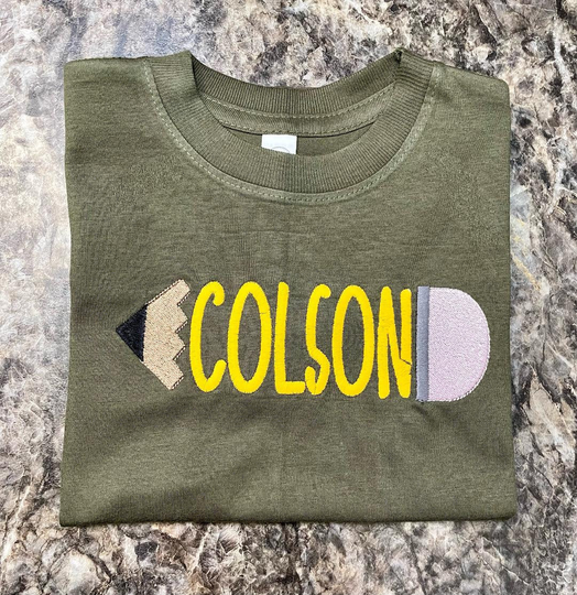 Personalized Pencil Embroidered School Tee Shirt Boy's