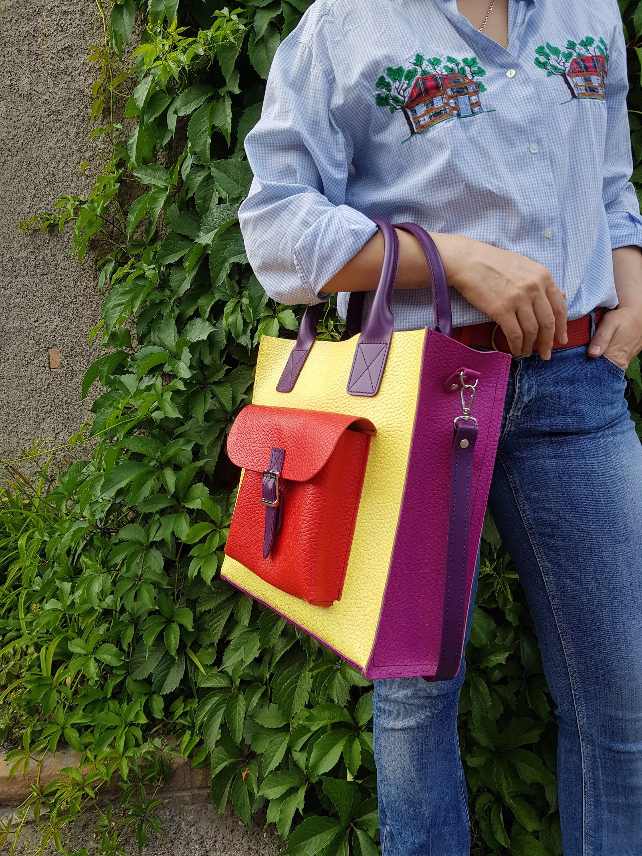 Yellow Tote Bag, Shopper Leather Handbag, Office With Zipper