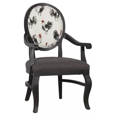 Oakland Upholstered King Louis Back Arm Chair in Dark Gray/White/Black