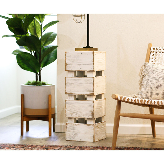 White Mid Century Wrap Around Accent Table