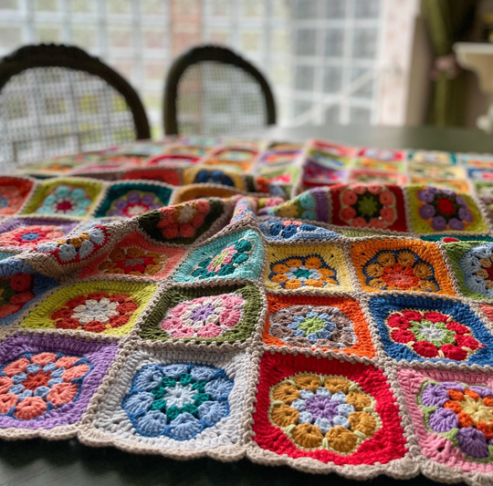 Crochet Vintage Table Linen, African Flowers Cover, Retro Runner, Knit Square Doily, Customized Mat, Decorative Runner