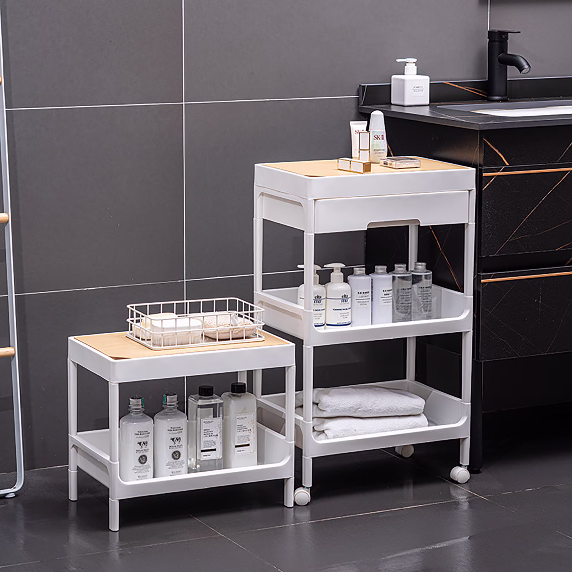 Trolley Rack, Small Trolley, Floor Stand, Mobile Kitchen & Bathroom Multi-Layer Snack Storage, Bedroom Bedside Storage Rack