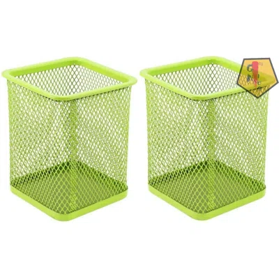 Pen Pencil Holder,Metal Square Mesh Design For Home Office Pen Holder,2 Pcs - Light Green