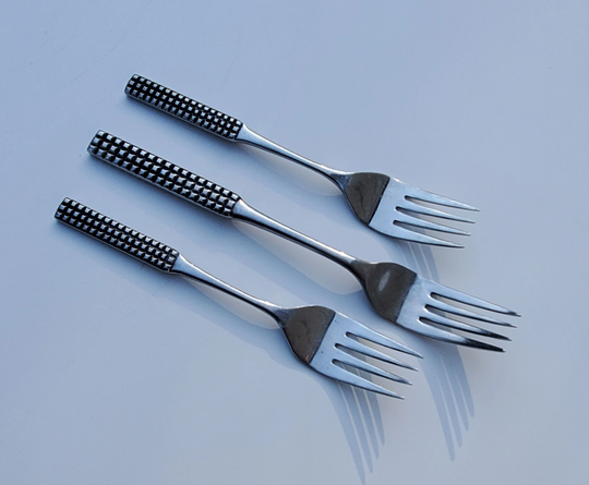 Premier Stainless Everbrite Silverware Evs35 Pattern - Set Of 3 Forks 2 Salad 1 Dinner Fork Japan Checkered Handle Design