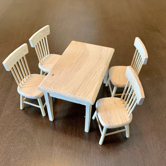 Dollhouse Miniature Dining Table Chair Wooden Furniture Set | Natural Wood Color 112
