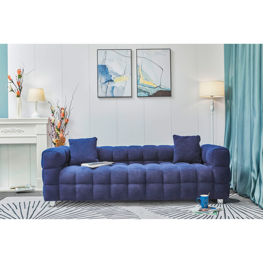 Fashionable Design Sofa Include Two Pillows 81" Blue Grain Fleece Fabric Suitable For Living Room Bedroom Apartment