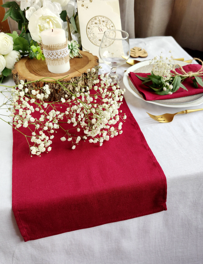 Burgundy Linen Viscose Table Runner, Wedding Decor, Christmas Runner