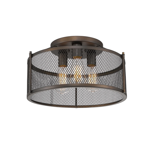 3 Light Screen Retro Drum Metal Semi-Flush Bronze