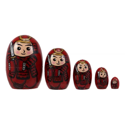 5 Piece Rashee Samurai Wooden Toy Stacking Nesting Dolls Figurine Set